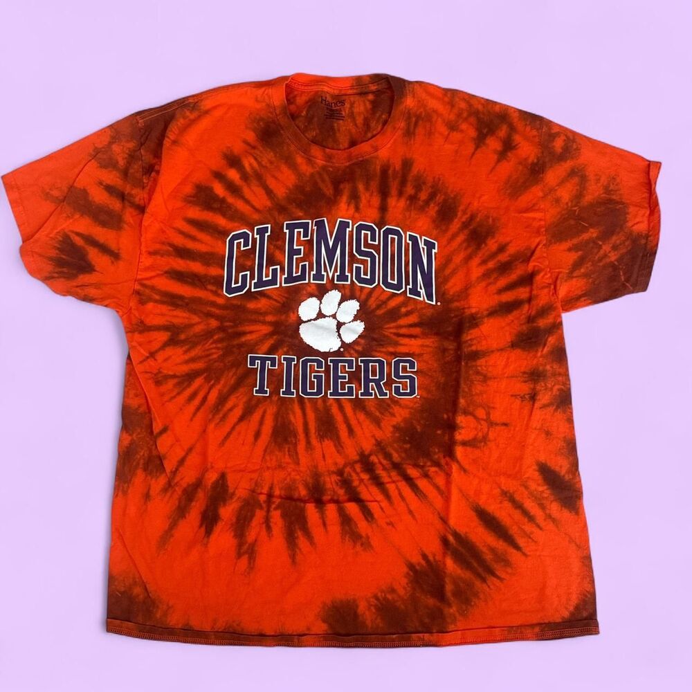 Orange and Purple custom Clemson University Tigers NCAA hanes tie-dye t-shirt
